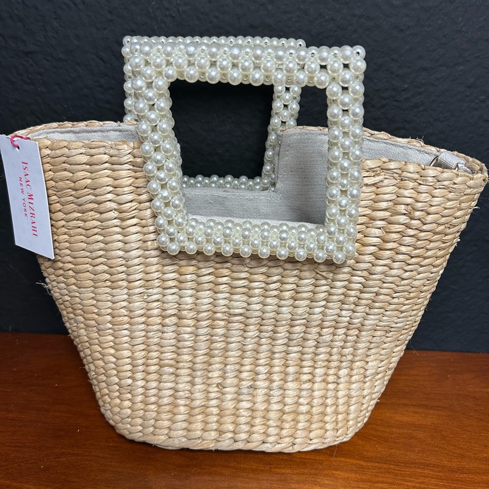 Isaac Mizrahi Raffia Pearl Handle Bag NWT - Picture 3 of 9
